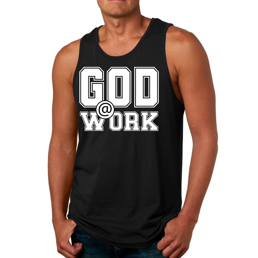 Mens Fitness Tank Top Graphic T-shirt God @ Work Print - Mens | Tank Tops