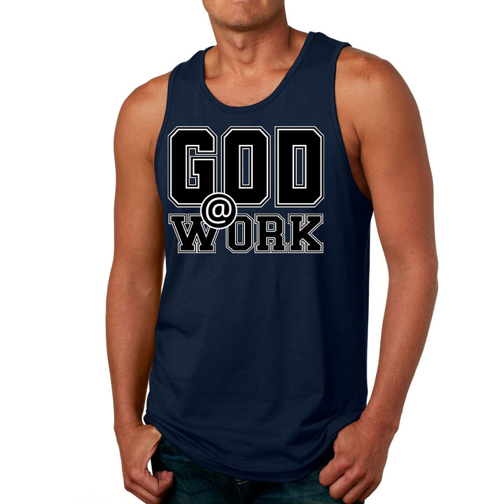 Mens Fitness Tank Top Graphic T-shirt God @ Work Print - Mens | Tank Tops