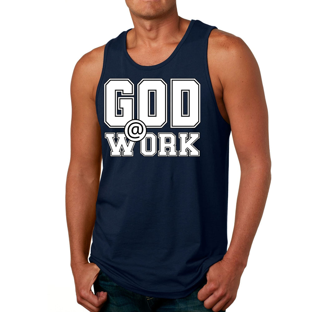 Mens Fitness Tank Top Graphic T-shirt God @ Work Print - Mens | Tank Tops