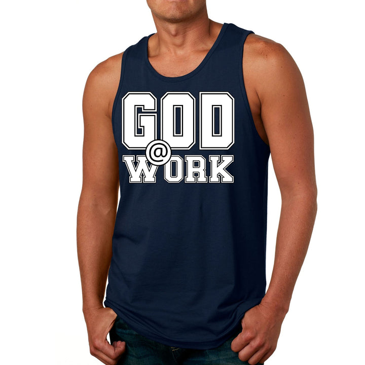 Mens Fitness Tank Top Graphic T-shirt God @ Work Print - Mens | Tank Tops