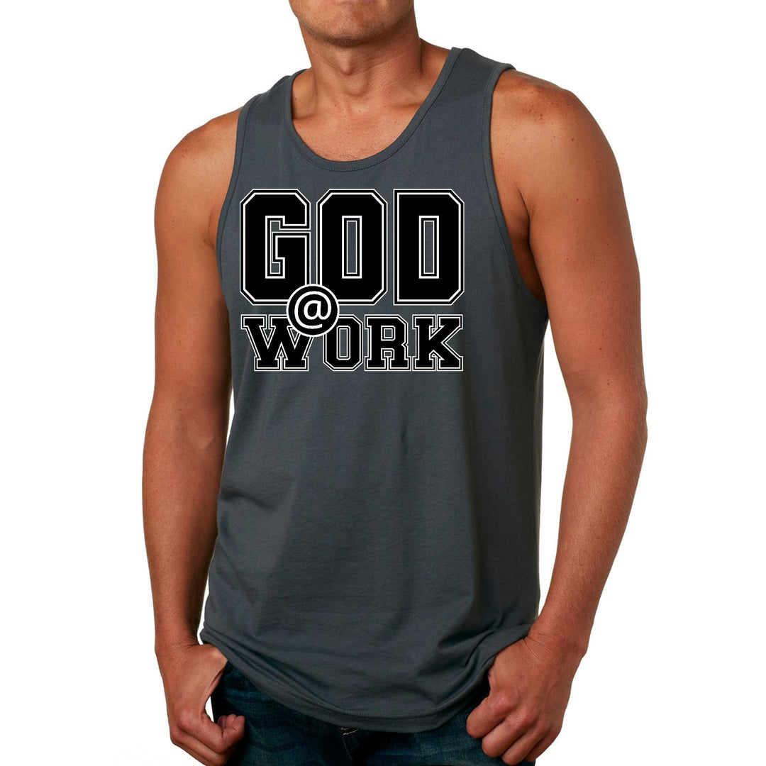 Mens Fitness Tank Top Graphic T-shirt God @ Work Print - Mens | Tank Tops