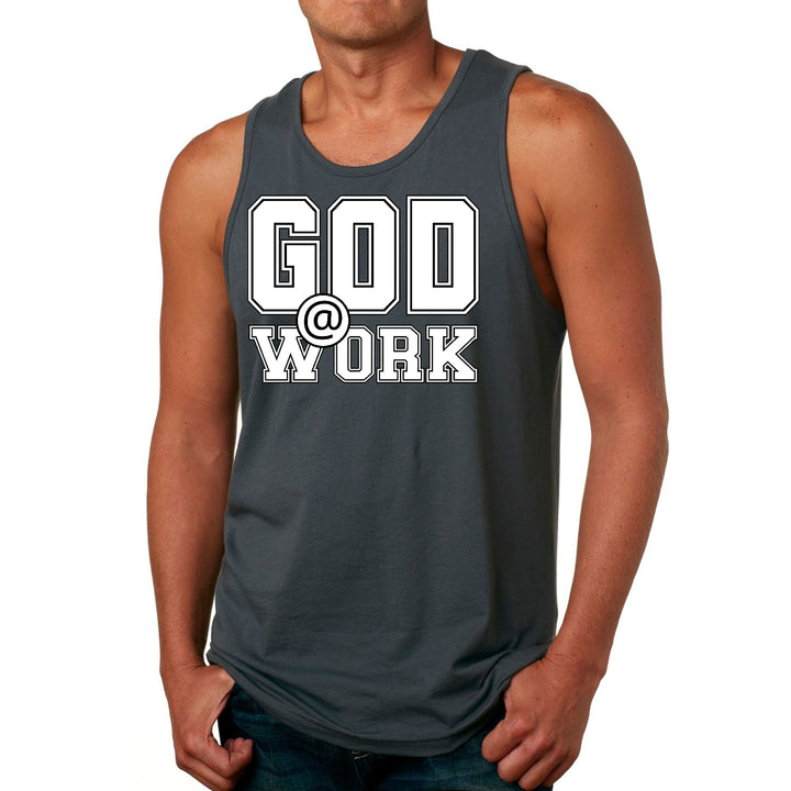 Mens Fitness Tank Top Graphic T-shirt God @ Work Print - Mens | Tank Tops