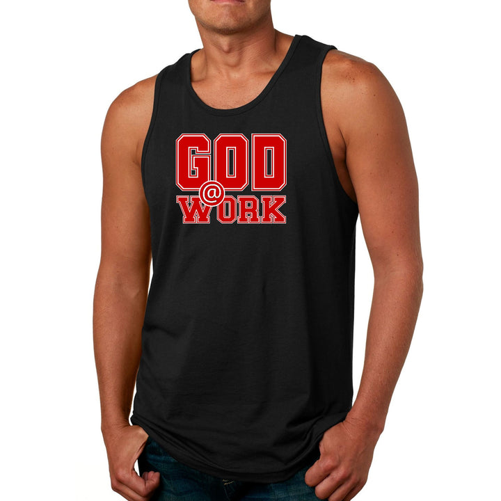 Mens Fitness Tank Top Graphic T-shirt God @ Work Red And White Print - Mens