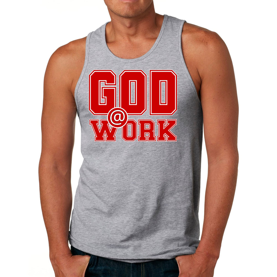 Mens Fitness Tank Top Graphic T-shirt God @ Work Red and White Print - Mens