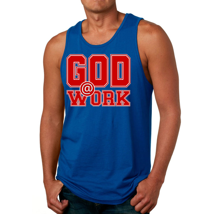 Mens Fitness Tank Top Graphic T-shirt God @ Work Red and White Print - Mens