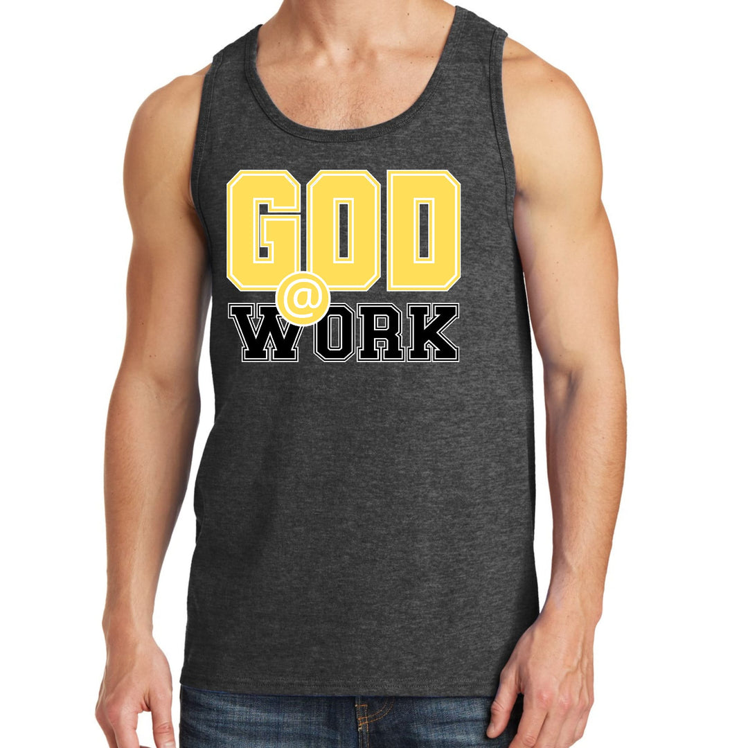 Mens Fitness Tank Top Graphic T-shirt God @ Work Yellow and Black - Mens | Tank