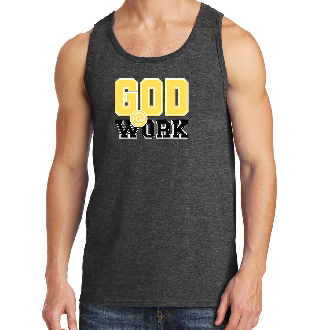 Mens Fitness Tank Top Graphic T-shirt God @ Work Yellow And Black - Mens | Tank
