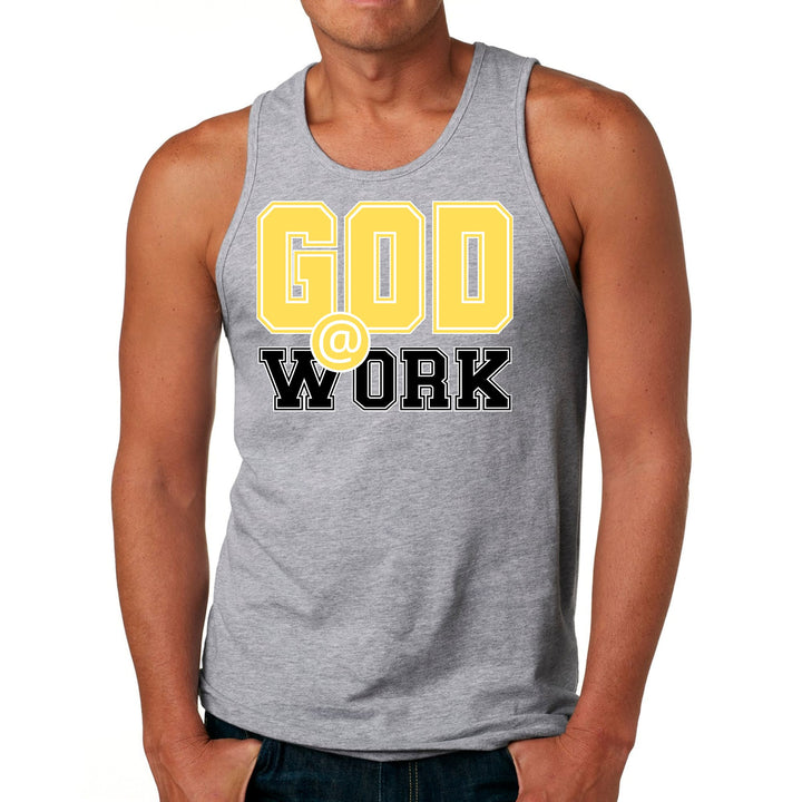 Mens Fitness Tank Top Graphic T-shirt God @ Work Yellow and Black - Mens | Tank