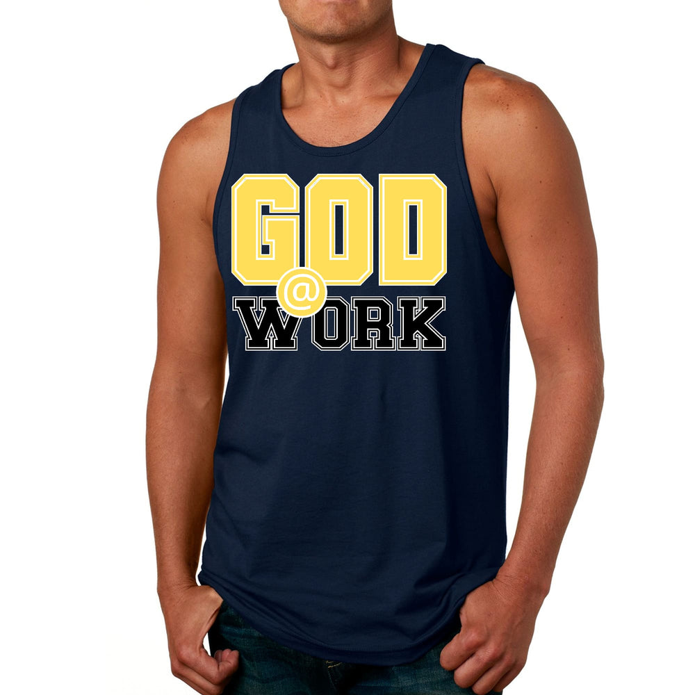 Mens Fitness Tank Top Graphic T-shirt God @ Work Yellow and Black - Mens | Tank