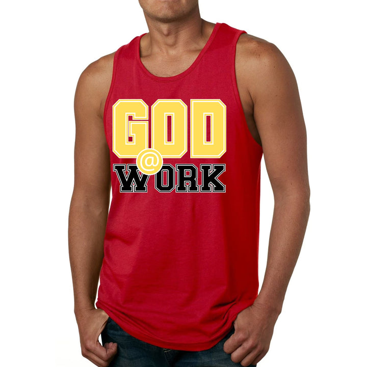 Mens Fitness Tank Top Graphic T-shirt God @ Work Yellow and Black - Mens | Tank