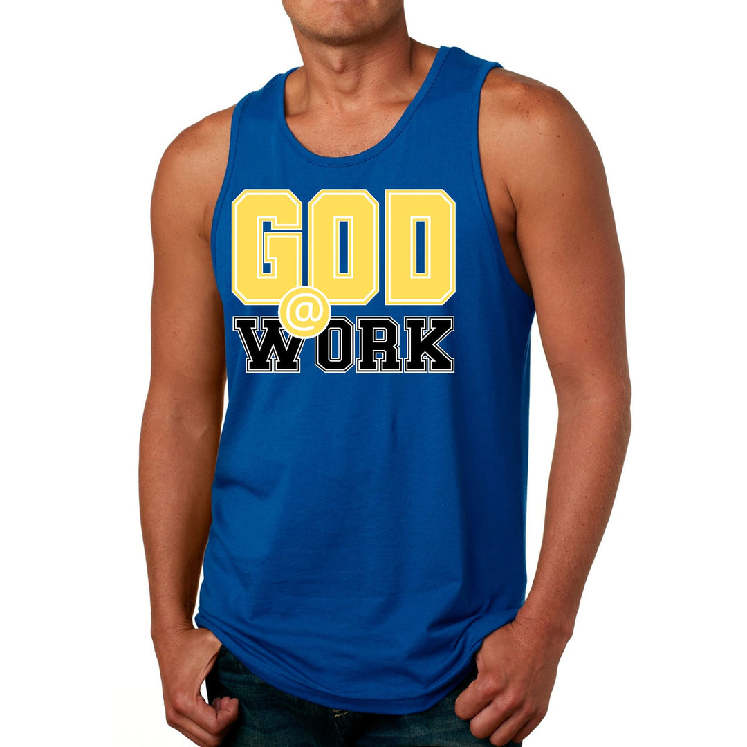 Mens Fitness Tank Top Graphic T-shirt God @ Work Yellow and Black - Mens | Tank