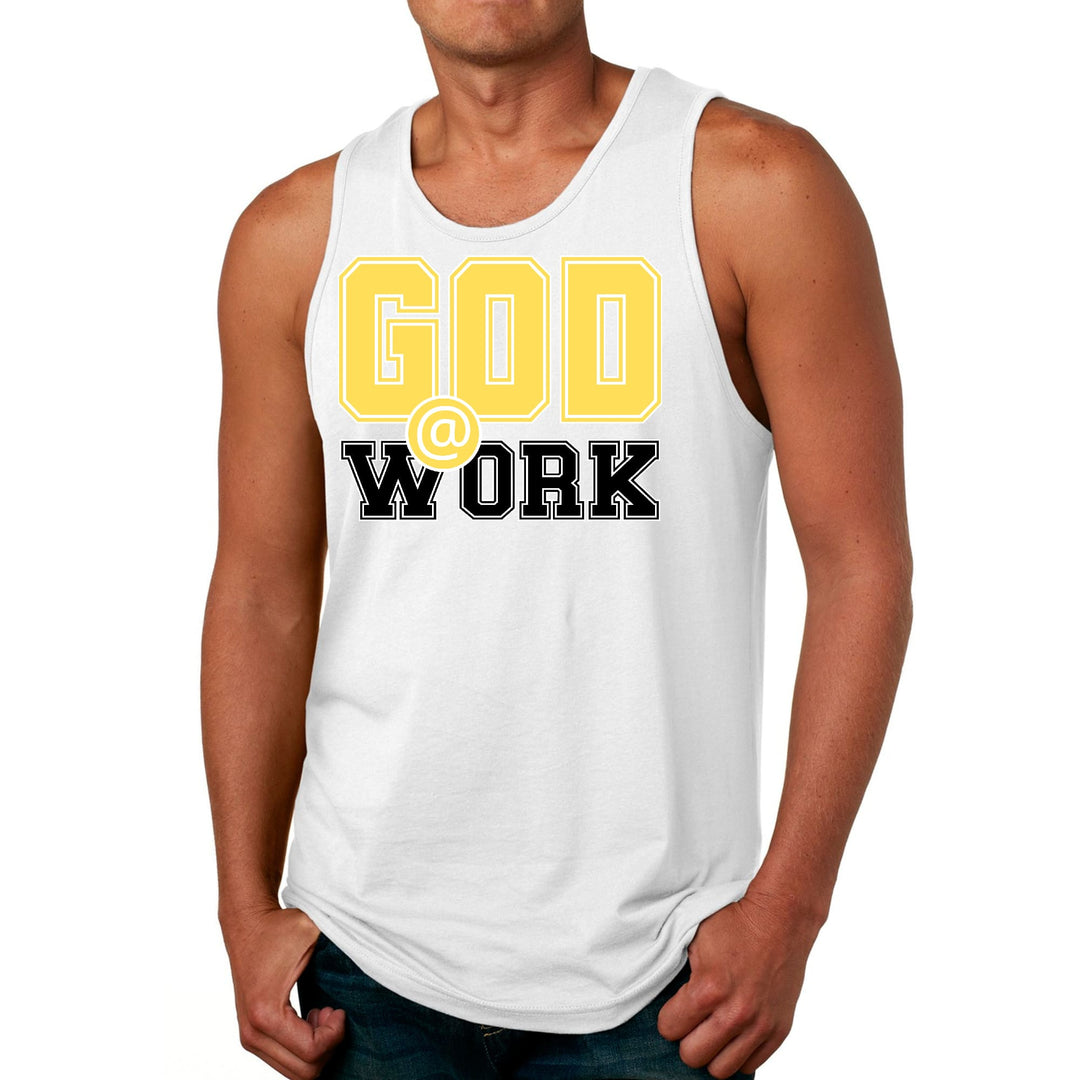 Mens Fitness Tank Top Graphic T-shirt God @ Work Yellow and Black - Mens | Tank