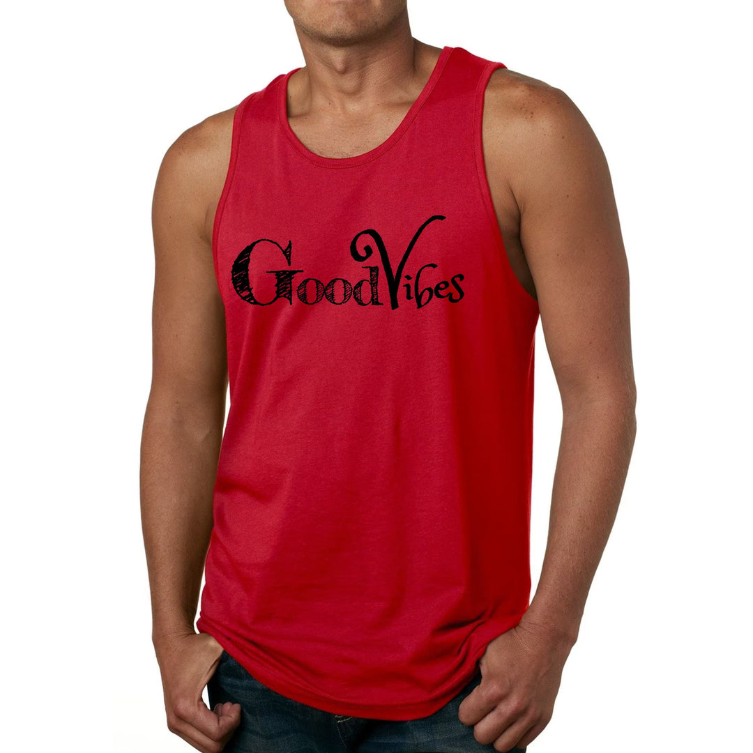 Mens Fitness Tank Top Graphic T-shirt Good Vibes Black Print - Mens | Tank Tops