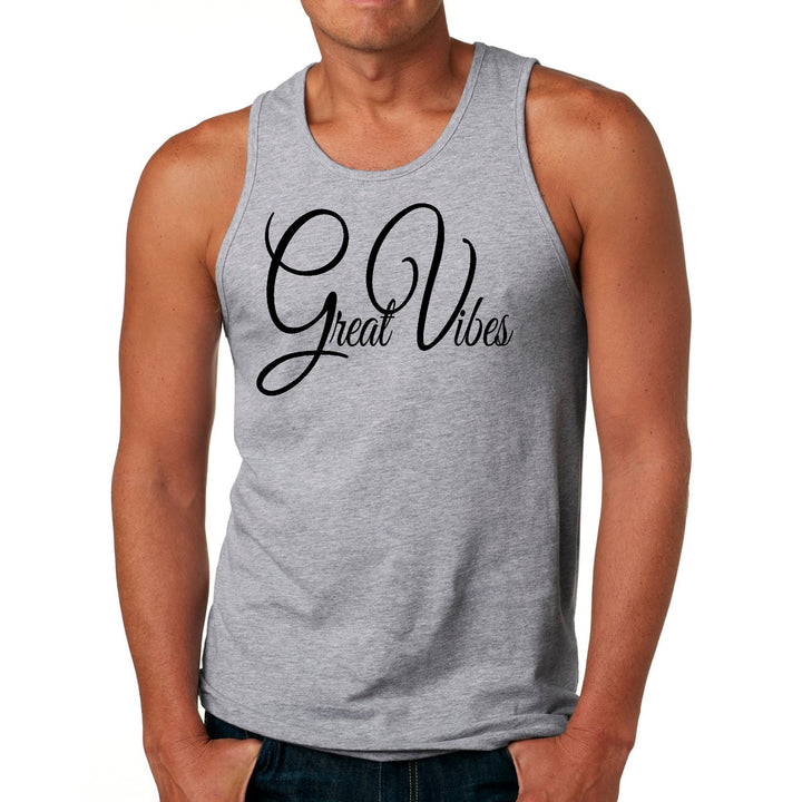 Mens Fitness Tank Top Graphic T-shirt Great Vibes Black Illustration - Mens