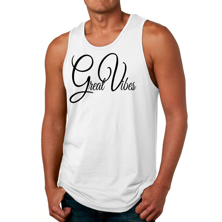 Mens Fitness Tank Top Graphic T-shirt Great Vibes Black Illustration - Mens