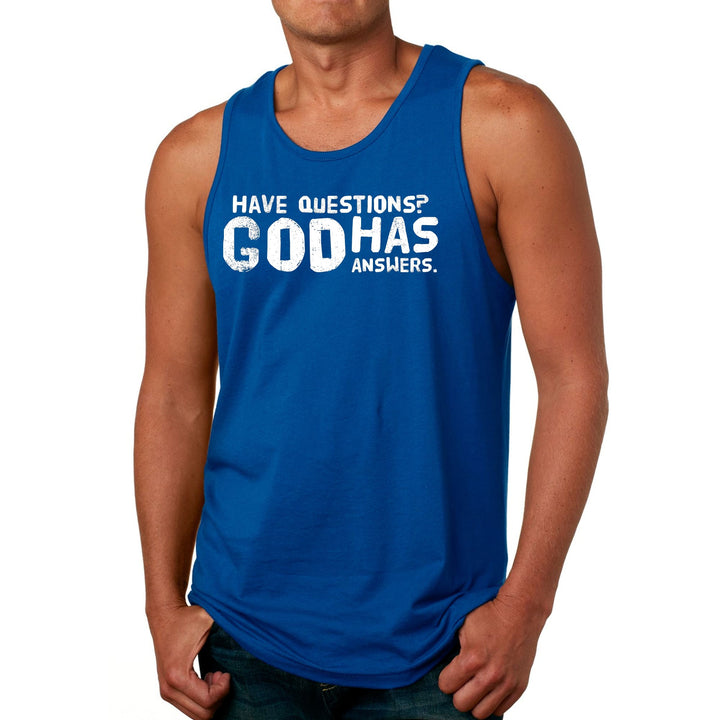 Mens Fitness Tank Top Graphic T-shirt have Questions God has Answers - Mens