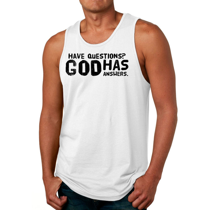 Mens Fitness Tank Top Graphic T-shirt have Questions God has Answers - Mens