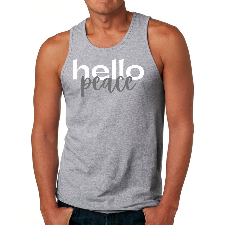 Mens Fitness Tank Top Graphic T-shirt Hello Peace White and Gray - Mens | Tank