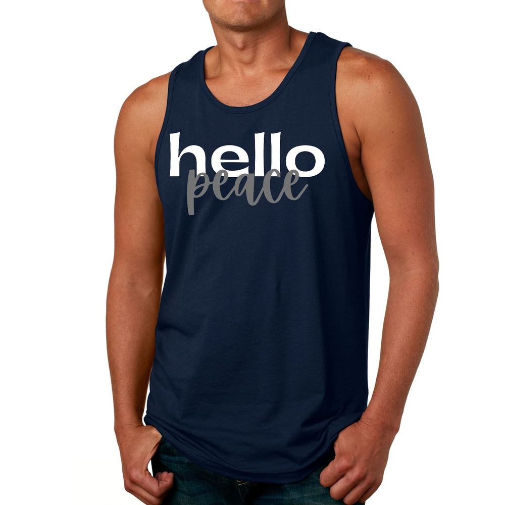 Mens Fitness Tank Top Graphic T-shirt Hello Peace White and Gray - Mens | Tank