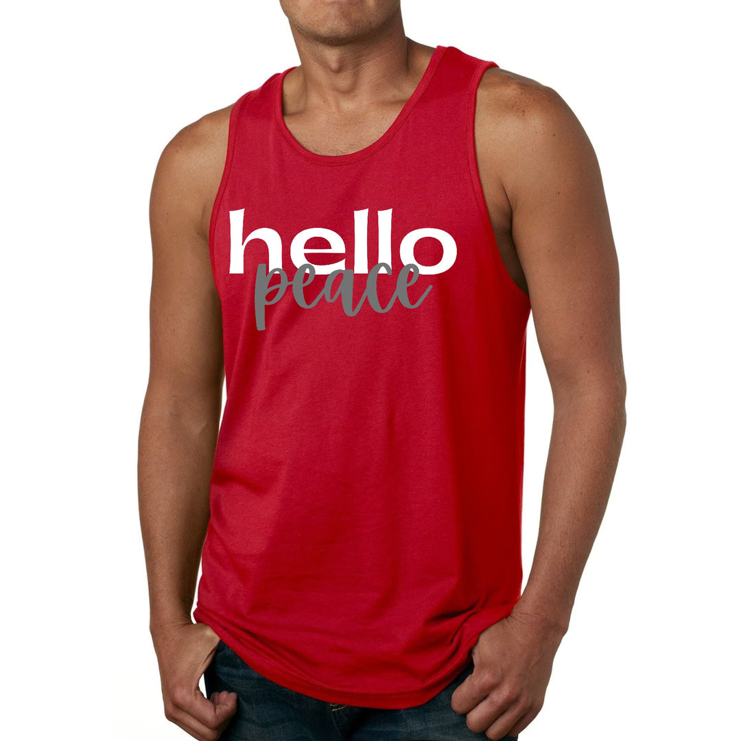 Mens Fitness Tank Top Graphic T-shirt Hello Peace White and Gray - Mens | Tank