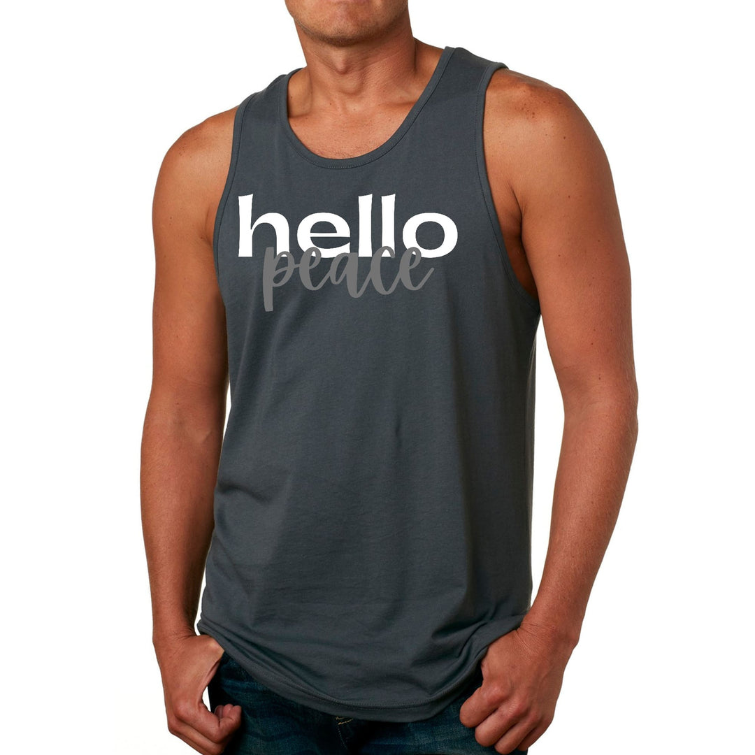 Mens Fitness Tank Top Graphic T-shirt Hello Peace White and Gray - Mens | Tank