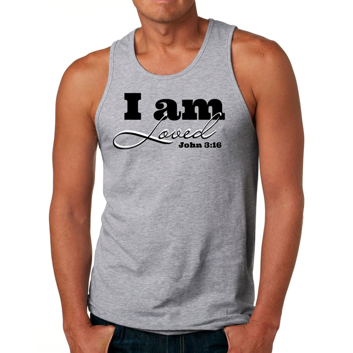 Mens Fitness Tank Top Graphic T-shirt i am Loved - John 3:16 Black - Mens