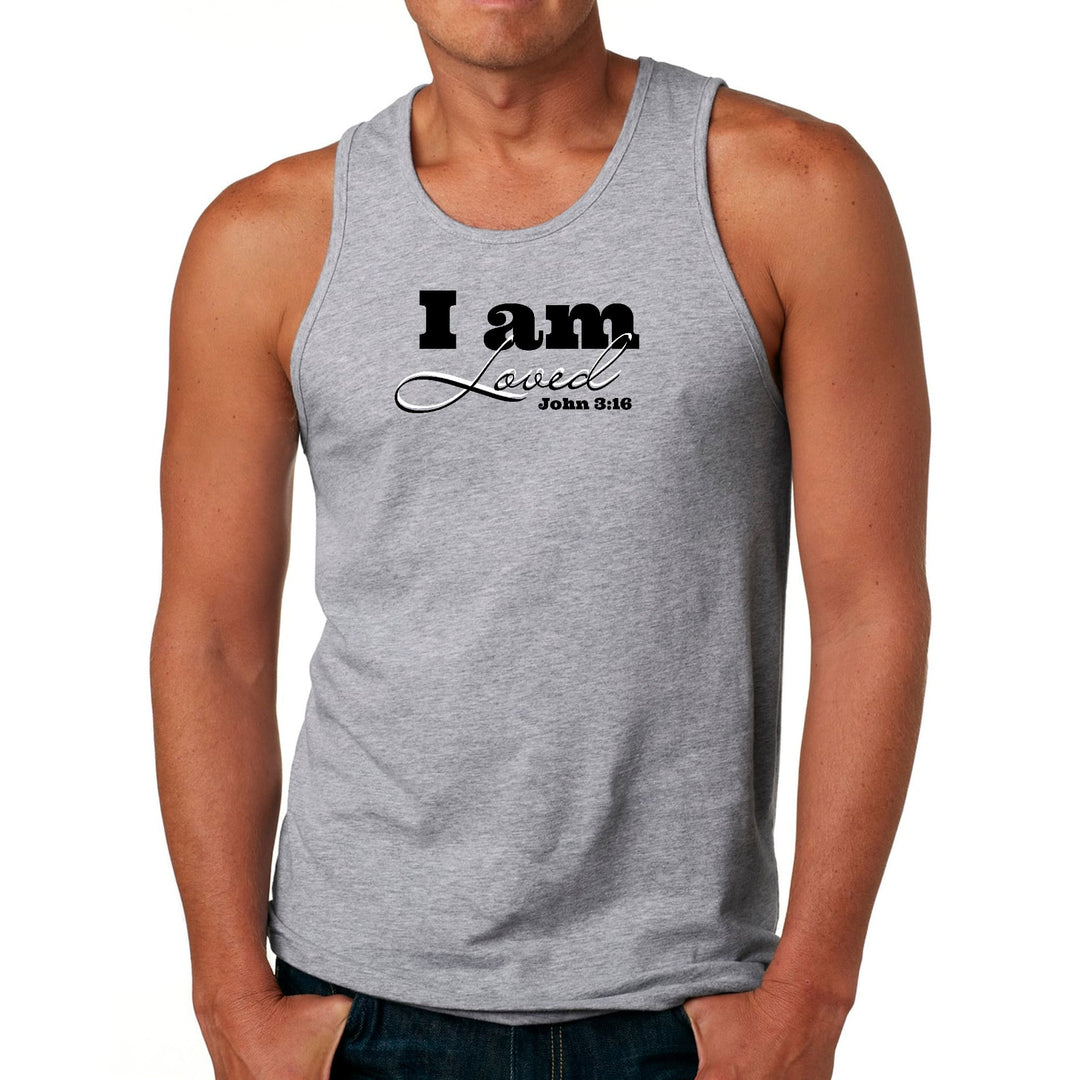 Mens Fitness Tank Top Graphic T-shirt i Am Loved - John 3:16 Black - Mens