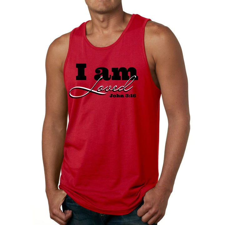 Mens Fitness Tank Top Graphic T-shirt i am Loved - John 3:16 Black - Mens