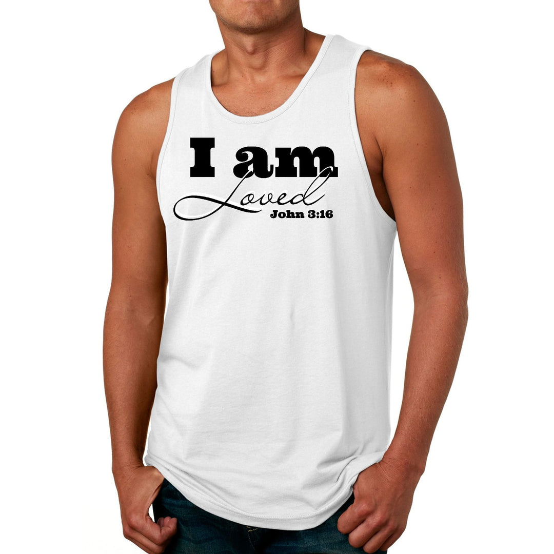 Mens Fitness Tank Top Graphic T-shirt i am Loved - John 3:16 Black - Mens