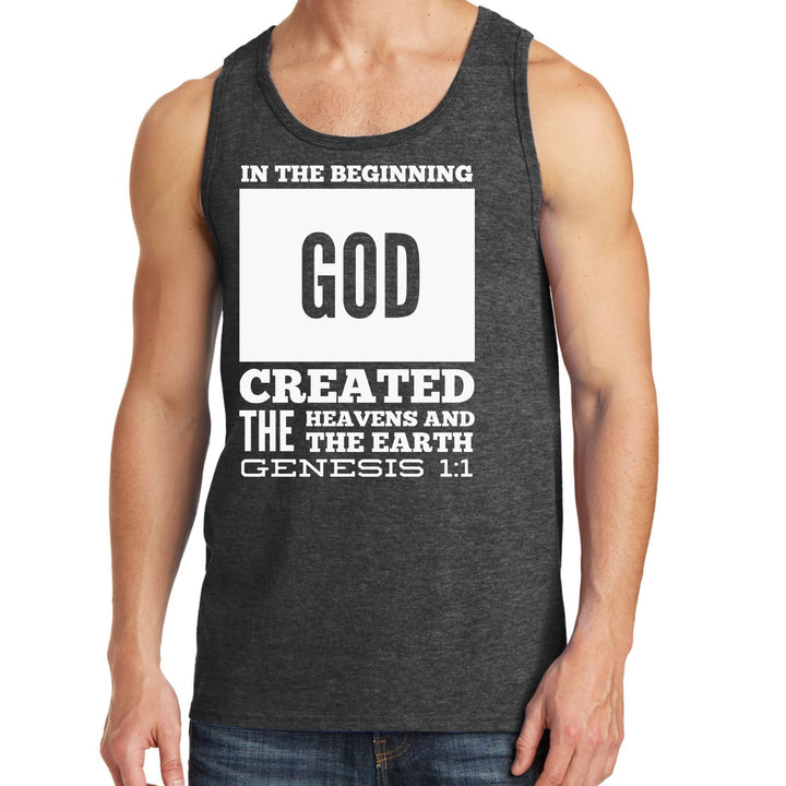 Mens Fitness Tank Top Graphic T-shirt in the Beginning Print - Mens | Tank Tops