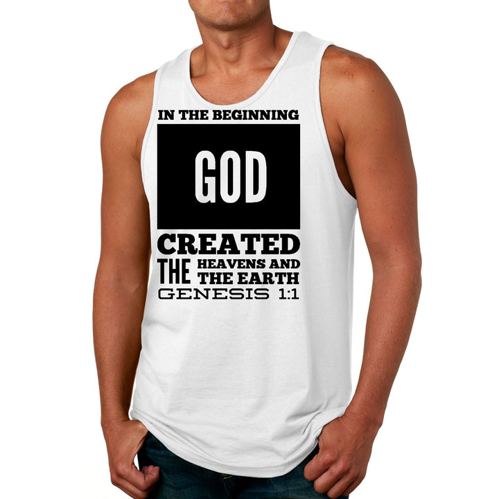 Mens Fitness Tank Top Graphic T-shirt in the Beginning Print - Mens | Tank Tops