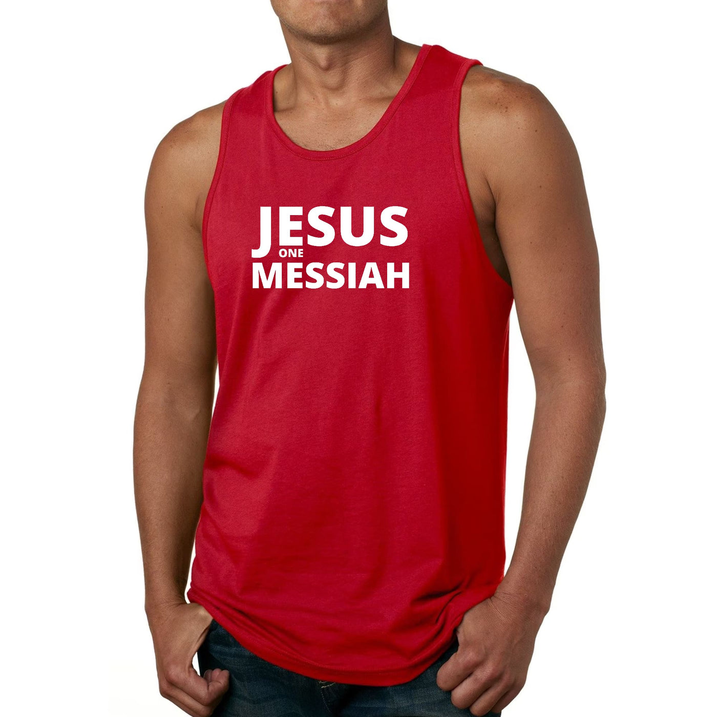 Mens Fitness Tank Top Graphic T-shirt Jesus One Messiah - Mens | Tank Tops
