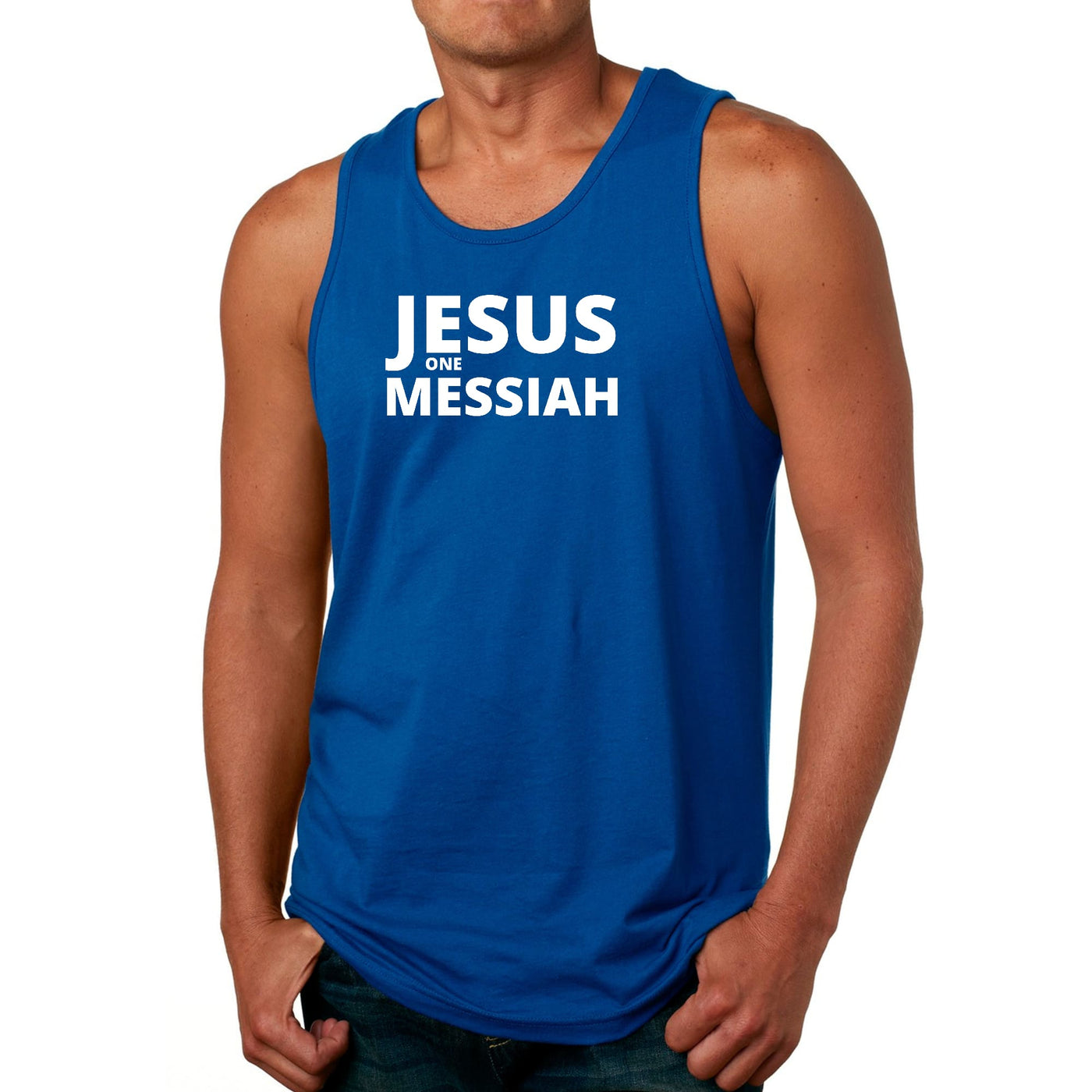 Mens Fitness Tank Top Graphic T-shirt Jesus One Messiah - Mens | Tank Tops