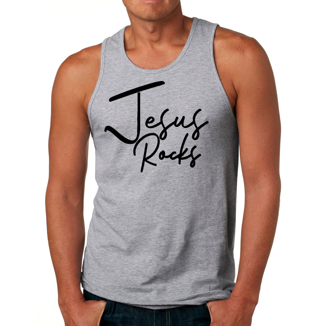 Mens Fitness Tank Top Graphic T-shirt Jesus Rocks Print - Mens | Tank Tops