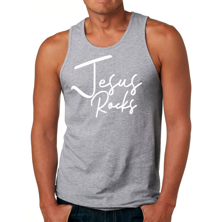 Mens Fitness Tank Top Graphic T-shirt Jesus Rocks Print - Mens | Tank Tops