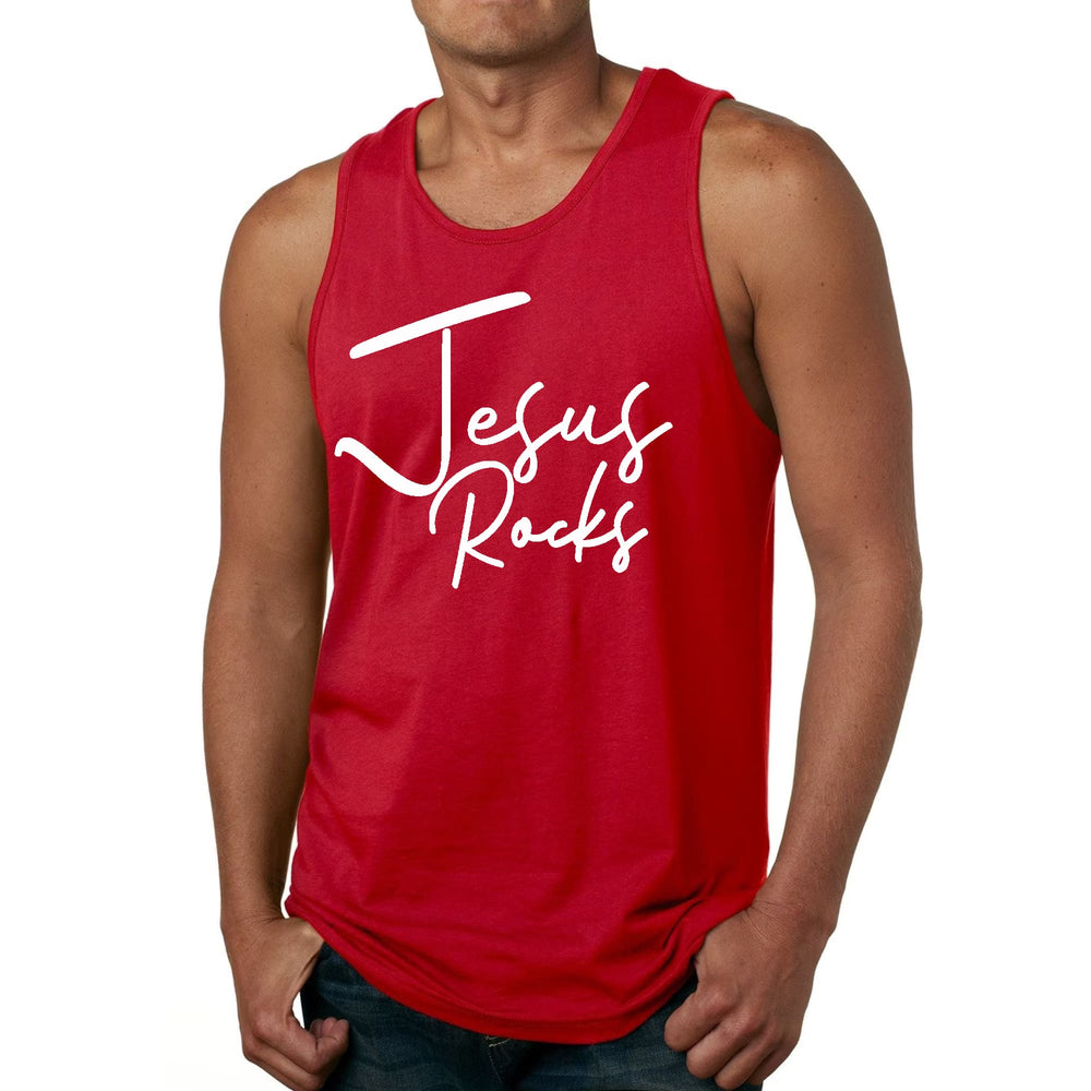 Mens Fitness Tank Top Graphic T-shirt Jesus Rocks Print - Mens | Tank Tops