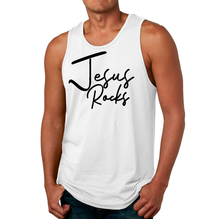 Mens Fitness Tank Top Graphic T-shirt Jesus Rocks Print - Mens | Tank Tops