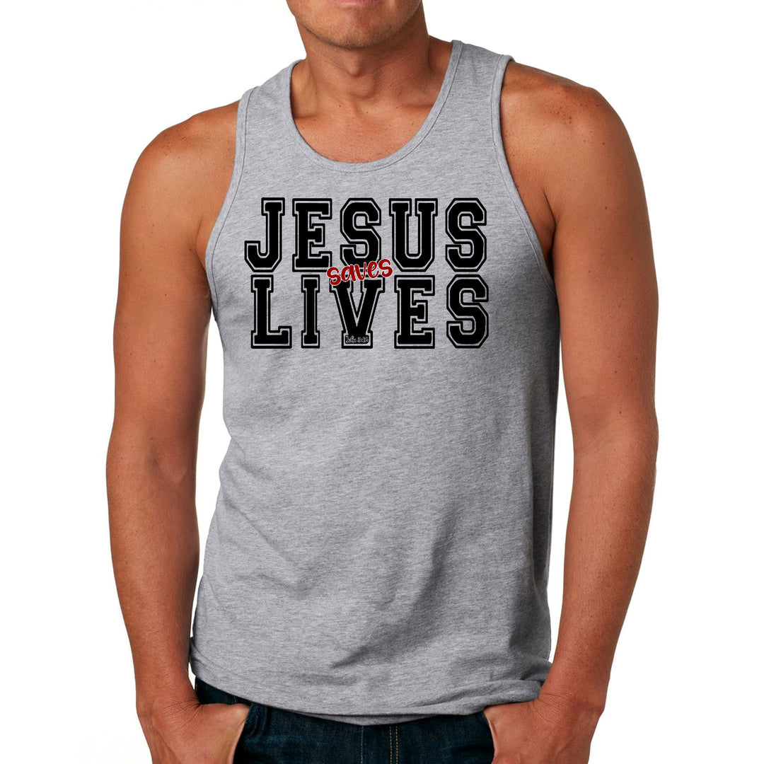 Mens Fitness Tank Top Graphic T-shirt Jesus Saves Lives Black Red - Mens | Tank