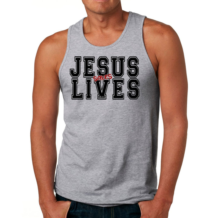 Mens Fitness Tank Top Graphic T-shirt Jesus Saves Lives Black Red - Mens | Tank