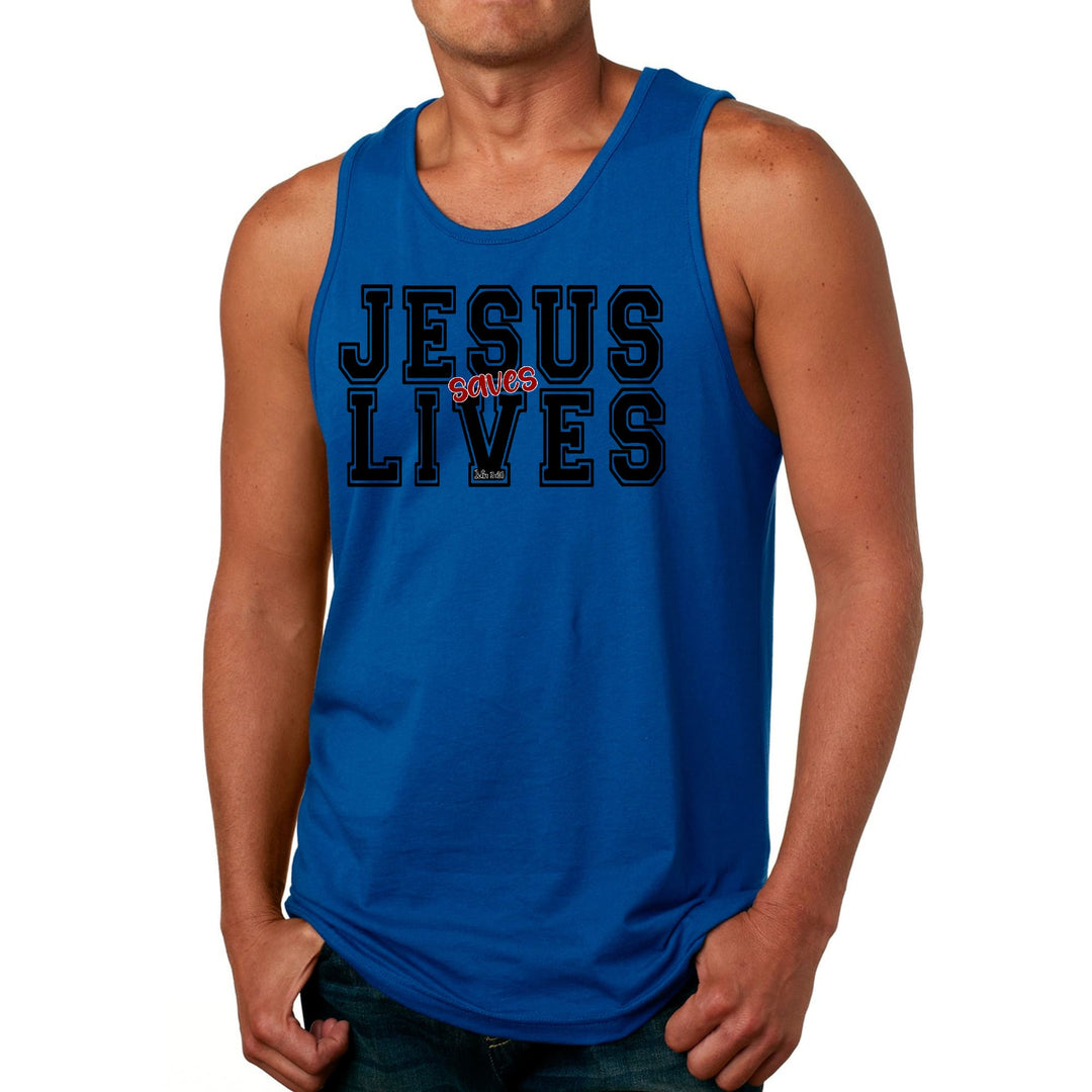 Mens Fitness Tank Top Graphic T-shirt Jesus Saves Lives Black Red - Mens | Tank