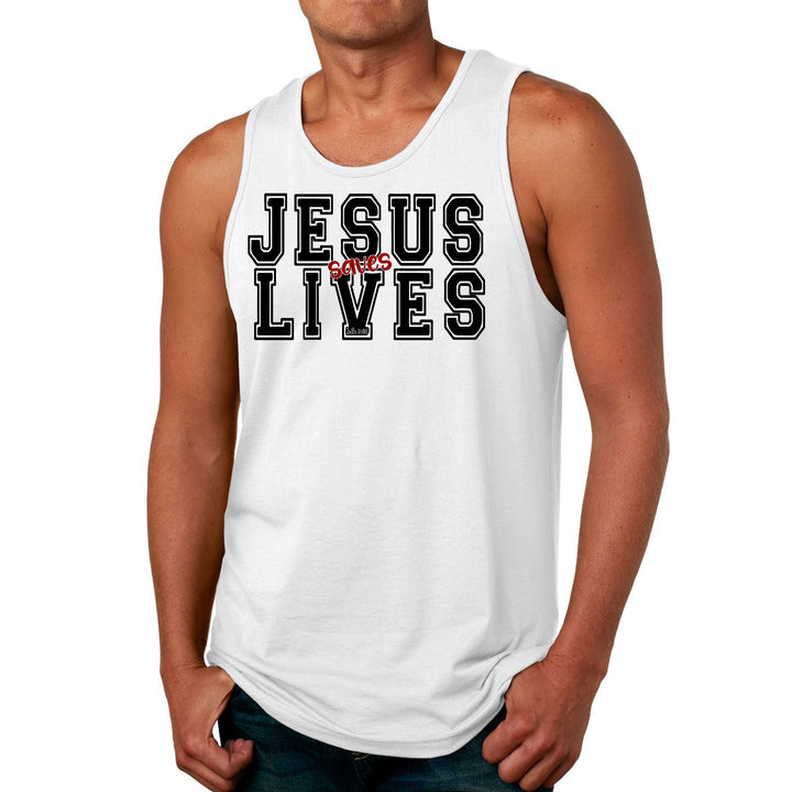 Mens Fitness Tank Top Graphic T-shirt Jesus Saves Lives Black Red - Mens | Tank