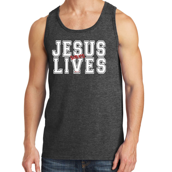 Mens Fitness Tank Top Graphic T-shirt Jesus Saves Lives White Red - Mens | Tank