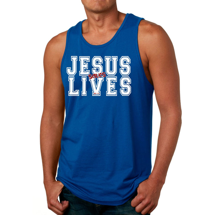 Mens Fitness Tank Top Graphic T-shirt Jesus Saves Lives White Red - Mens | Tank