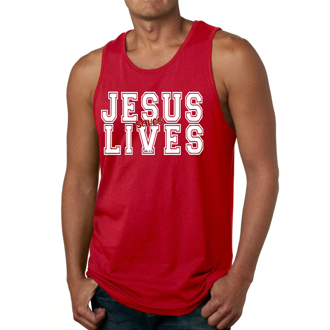 Mens Fitness Tank Top Graphic T-shirt Jesus Saves Lives White Red - Mens | Tank