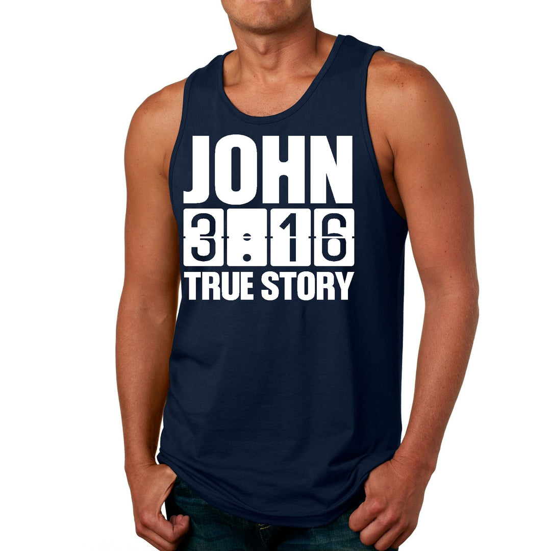 Mens Fitness Tank Top Graphic T-shirt John 3:16 True Story Print - Mens | Tank