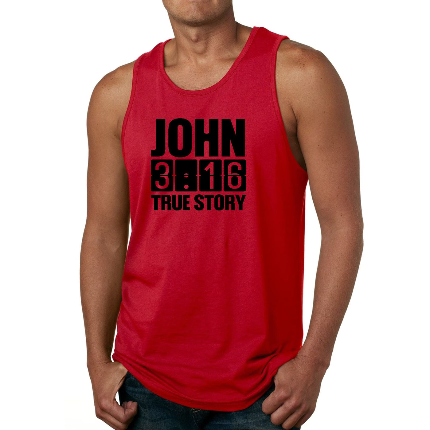 Mens Fitness Tank Top Graphic T-shirt John 3:16 True Story Print - Mens | Tank