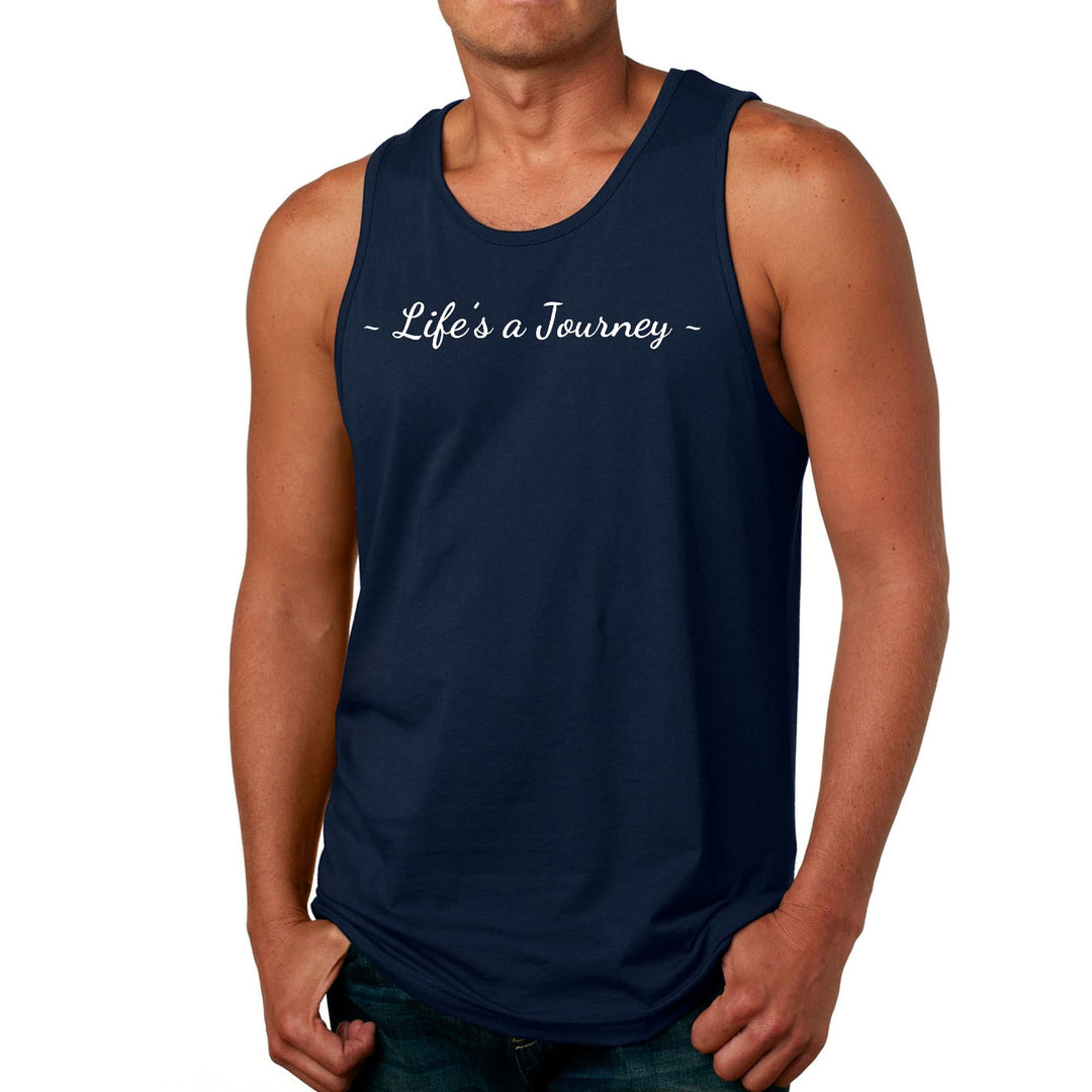 Mens Fitness Tank Top Graphic T-shirt Life’s a Journey White Print - Mens