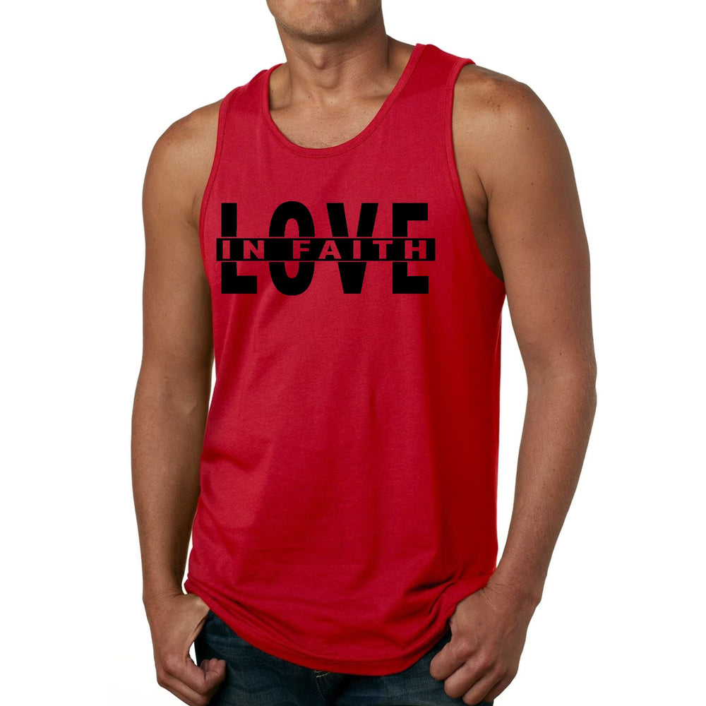 Mens Fitness Tank Top Graphic T-shirt Love in Faith Black Illustration - Mens