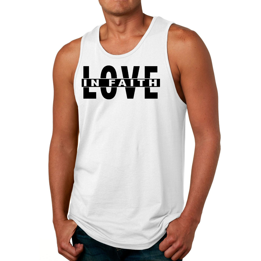 Mens Fitness Tank Top Graphic T-shirt Love in Faith Black Illustration - Mens