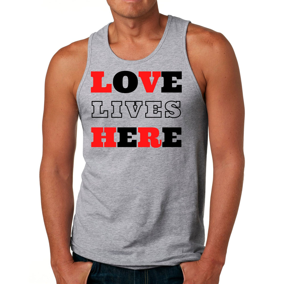 Mens Fitness Tank Top Graphic T-shirt Love Lives Here Christian Red - Mens